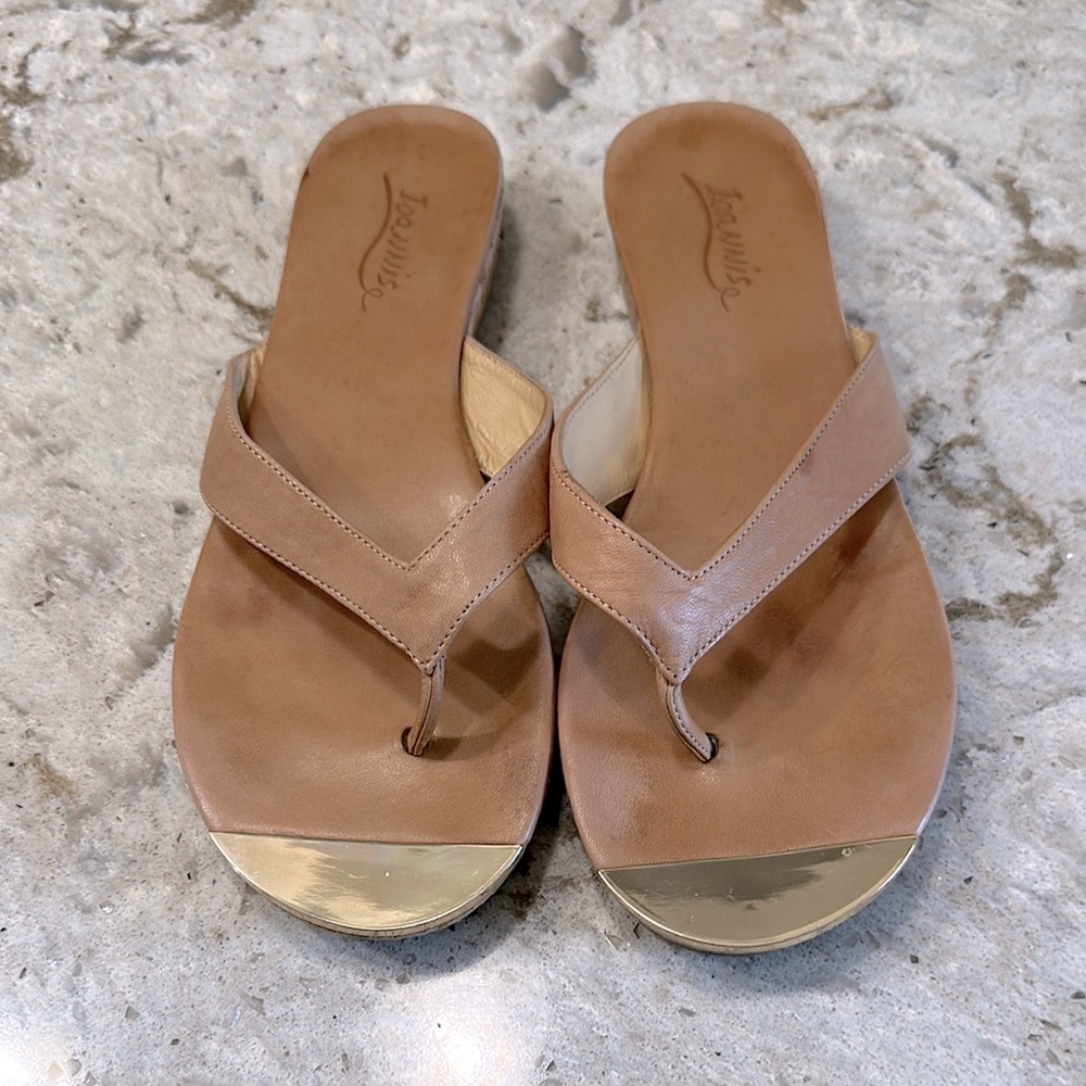 Priced to sell Ioannis Tan and Gold Sandals Classic Thong Sandals size 8.5